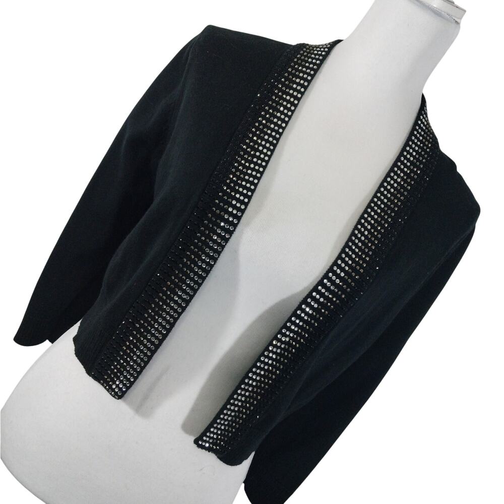 NEW DIRECTIONS! RICH BLACK CROPPED, RHINESTONE EMBELLISHED CARDI SWEATER! SZ S